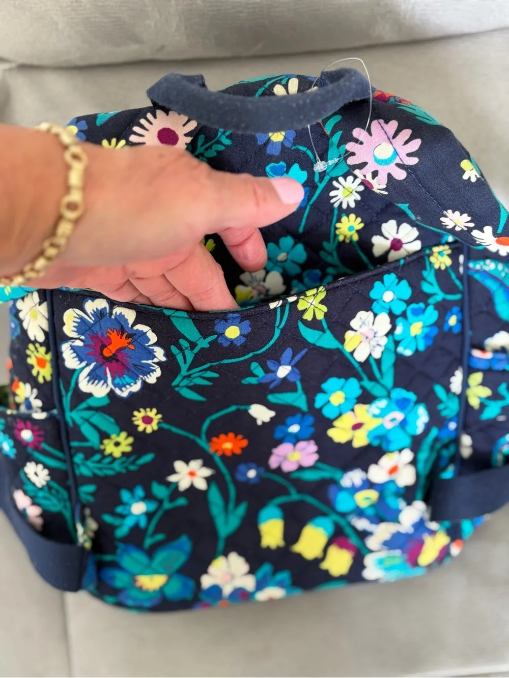 Vera Bradley Black Floral Mini Backpack with Teal, Yellow and White Flowers